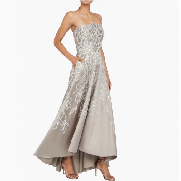 Theia Women's Pamela Embellished Mikado Strapless High Low Evening Gown Size 4 - Picture 5 of 15